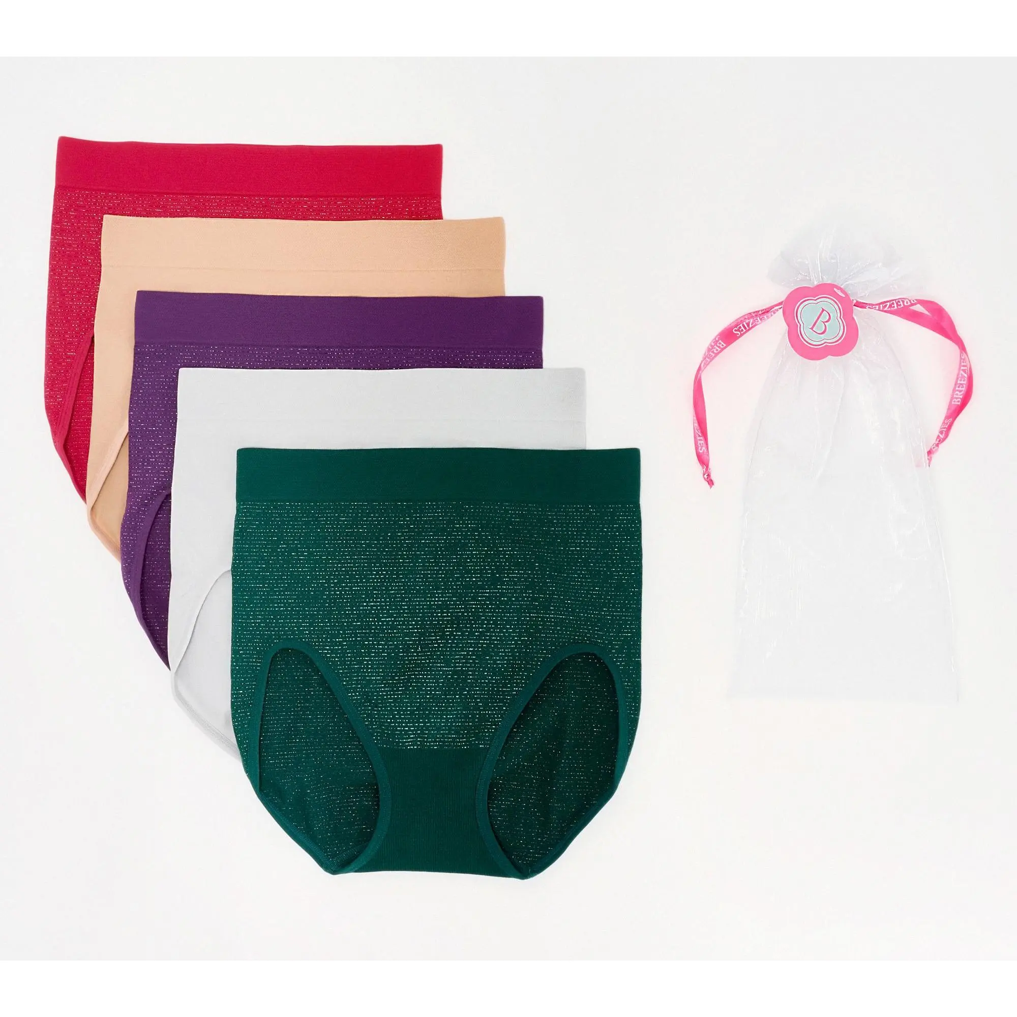 QVC Women's Sparkle Stripe Seamless Briefs, 5-Pack in Gift Bag