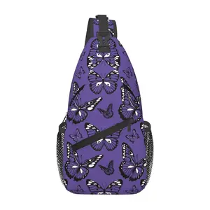Crossbody Chest Bag Hiking Purple Butterfly Shoulder Bag Folding Large Capacity Fashion Durable Can Be Used For Shopping, Work, Leisure Travel Beach Bag Fishing Backpack Halloween Travel Accessories Must Have Backpack For School Back Christmas Gifts