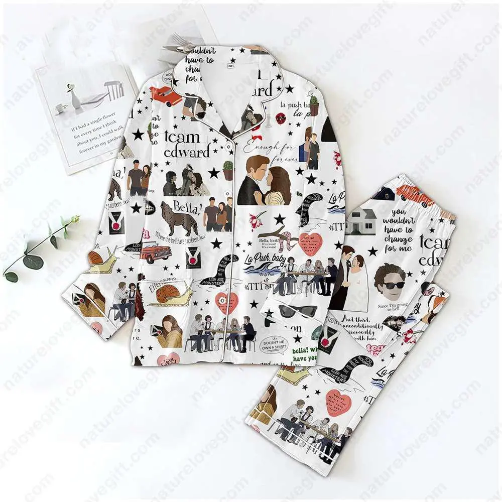 (Without Fatty text)  The Twilights Saga Pyjama Pajamas Set Edward Bella Pajama Vampire PJs Xmas Gift For Fan Loungewear Menswear SNG