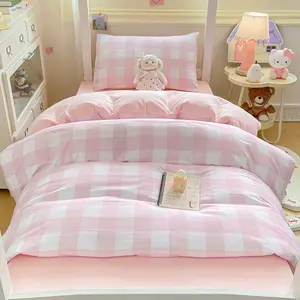 4-piece Set, Student Ins Wind Striped Checkered Bedding Set (including 1 Quilt Cover + 1 Bed Sheet + 2 Pillowcases) - Universal for Bedrooms, Dormitories, and Rooms, Suitable for All Seasons, Easy To Take Care Of, Soft Warm Bedding