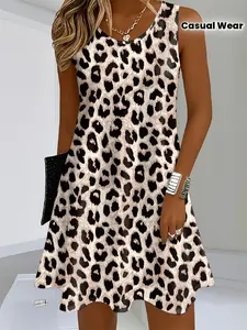 Women's Casual Dress, All-Over Leopard Print, Sleeveless Dress for Spring and Summer