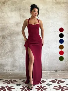Backless Strapless Plain Slim Fit Slit Dress, Sexy All Season Women's Clothing, Perfect for Casual & Daily Wear