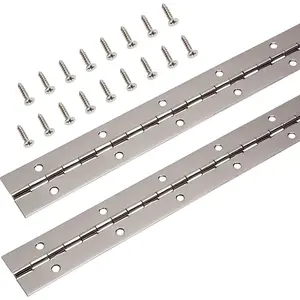 Continuous & Piano Hinges, 2 count Stainless Steel Continuous Hinge with Holes, Heavy Duty Polished Stainless Piano Hinges for  Cabinets Storage Box Door Windows Screw Included () (12'')