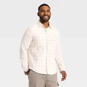 Men's Long Sleeve Flannel Shirt - Goodfellow & Co Cream XL