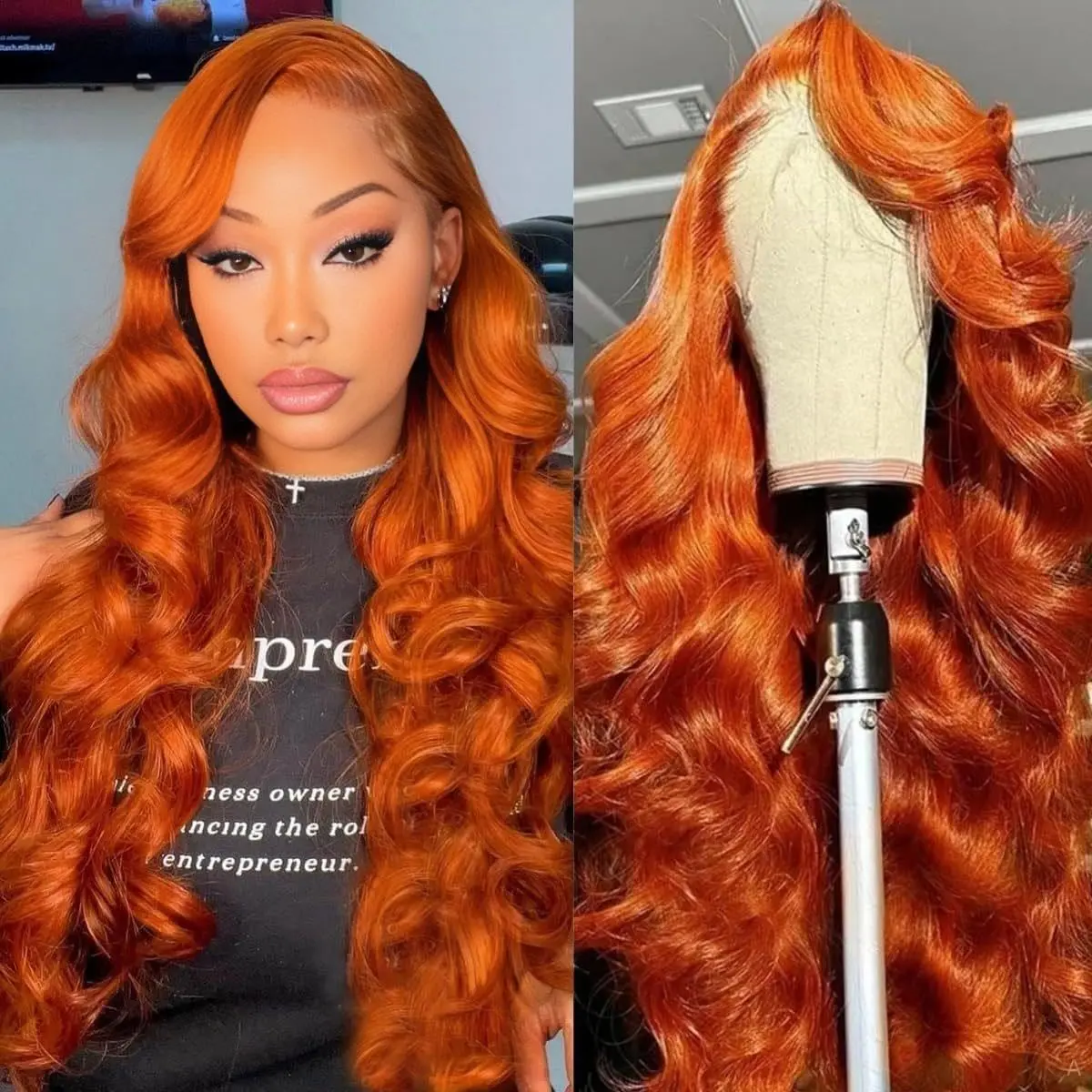 30Inch Ginger Wig Human Hair Body Wave Ginger Orange 13X6 Lace Front Wigs Human Hair Pre Plucked 180 Density 350# Colored Glueless 13X6 HD Lace Frontal Wig Human Hair for Women