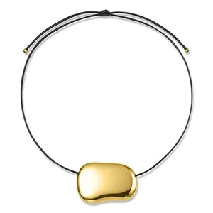 SHINYY Bean Necklace for Women | 18K Gold Plated Chunky Rope Pendant | Trendy Jewelry for Her