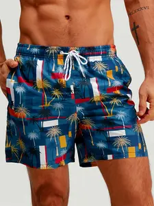 Men's Lightweight 3D Printed Beach Shorts, Drawstring Swim Shorts, Manfinity Vdayz Comfortable Summer Wear, Quick-Dry Breathable, Fashionable and Practical, Ideal for Leisure Holidays, Swimming Shorts