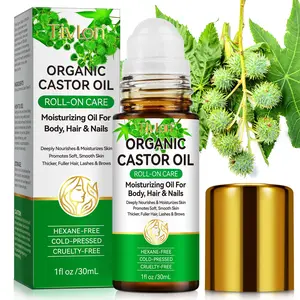 Organic Castor Oil Rollerball 30ML, Cold-Pressed Ricinus Communis Seed Oil, Precision Design for Skin Nourishment, Suitable for Eyebrows & Natural Haircare, Thicker Fuller Hair, Hair Growth Oil