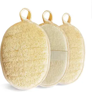Exfoliating Body Scrubber, 3-Pack Natural Loofah Sponge for Deep Cleansing, Eco-Friendly Biodegradable Shower Sponge for Men & Women, Beige