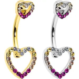 Romance Gem Open Heart Valentine Double Mount Navel Belly Ring