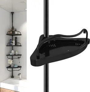 Rustproof Corner Shower Caddy Tension Rod , 54-114" Adjustable 4-Tier Standing Organizer with Rubber Base for Bathroom, Kitchen, Bathtub,Storage Racks