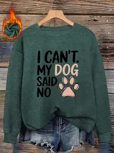 Funny Pet-Themed Women's Round Neck Faux Fur Top, Cozy and Skin-Friendly, Fun Claw Print, Fall & Winter Commute Wear