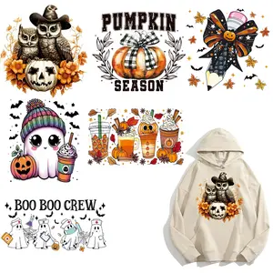Halloween Pumpkin Heat Transfer Stickers DIY Washable Iron-On Decals for Clothing Textile Decoration Handmade Craft Supplies