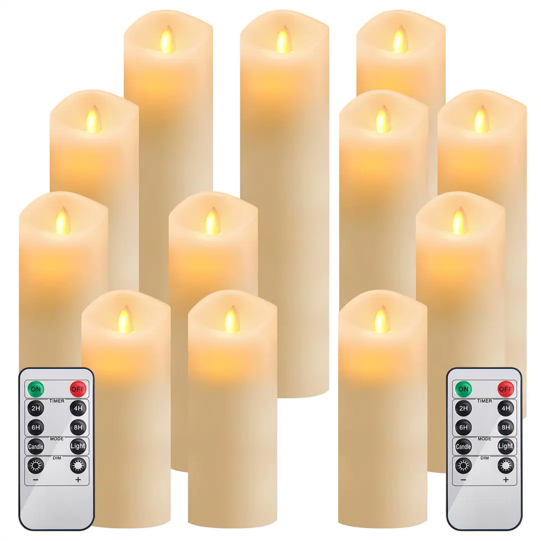 12/24pcs flameless candles,life size candles with remote control for romantic atmosphere, also can be used as home decorations for weddings, parties, birthdays, outdoor/indoor decorations