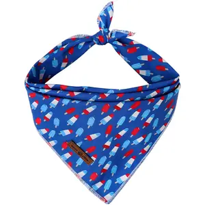 4th of July Dog Bandana, Summer Popsicle & Star Print Cotton Washable Dog Scarf, Adjustable Pet Bib for Small Medium Large Dogs