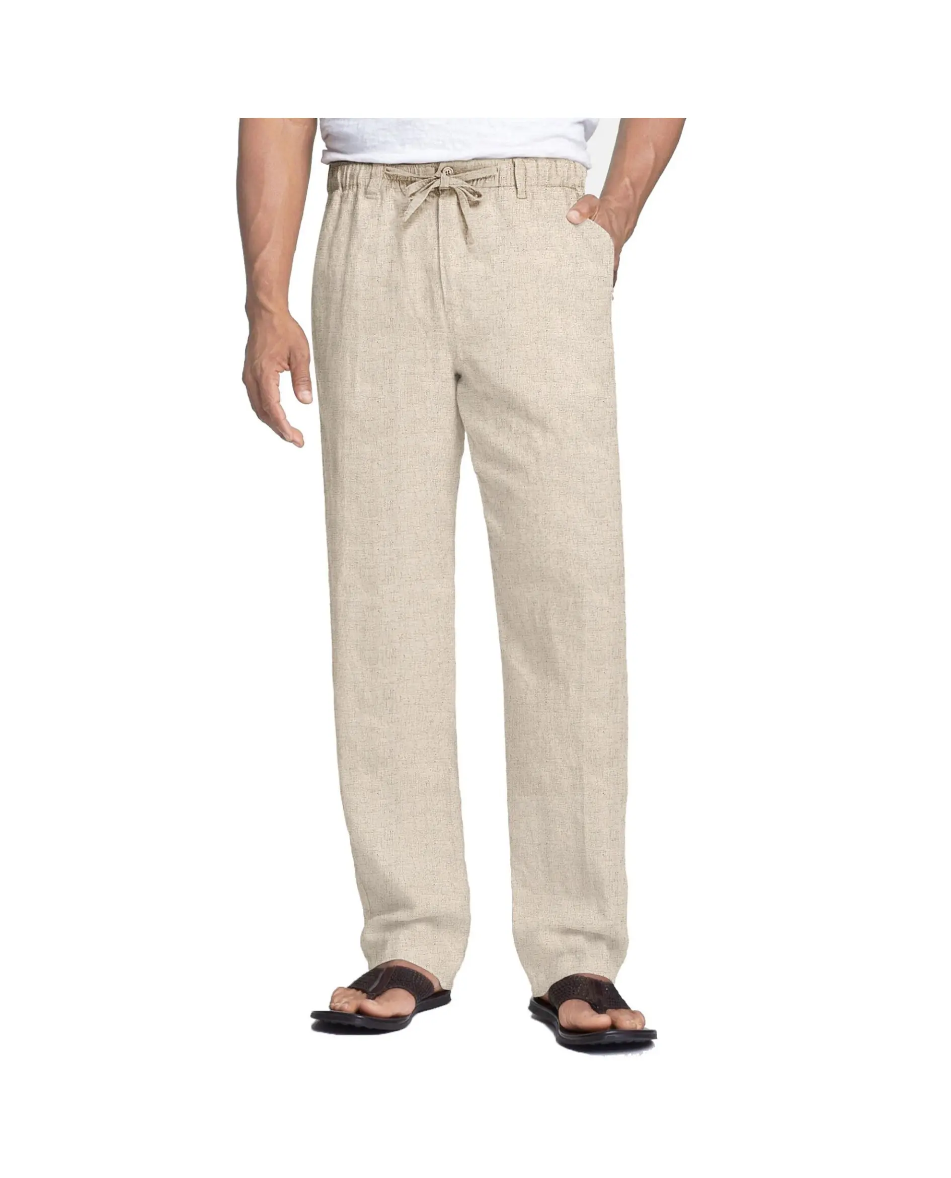 COOFANDY Men's Elastic Waist Drawstring Linen Pants, Lightweight Casual Beach Summer Trousers with Pockets