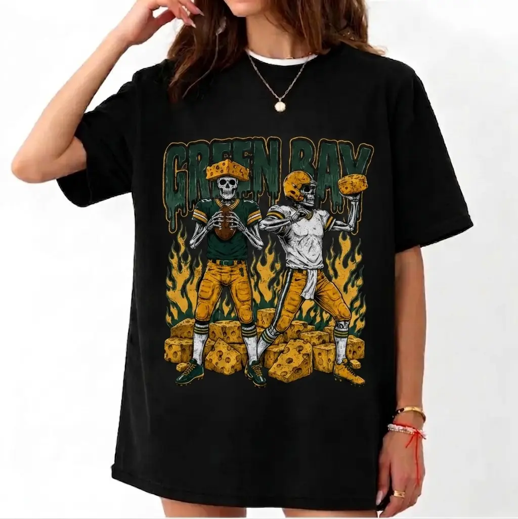 Green Bay Football Skull Adult and Youth T-Shirt Sweatshirt, graphic t-shirts, Green Bay Football merch, Gift For Fan Football Unisex, men's clothing clothes merch, Gift For Women, Football Mascot Tee, Retro Green Bay Football Apparel
