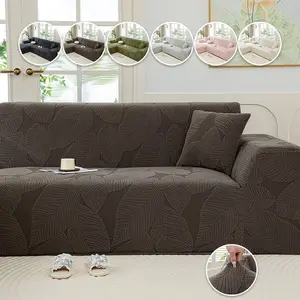 Bohemian Style Textured Sofa Cover, Wrinkle Resistant Washable, Full Coverage Leaf Print, Pet Friendly Elastic Sofa Protector, Elastic Sofa Slipcover