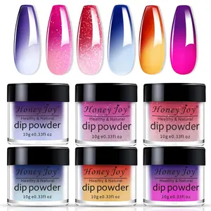 Color Changing Dip Powder Nail Set, Blue White Pink Purple Glitter Ombre Cold Warm Temperature Mood Change Nail Art Manicure DIY, No Nail Lamp Cured 6 PCS (W-3-1-2-8-10-17-10g/box)