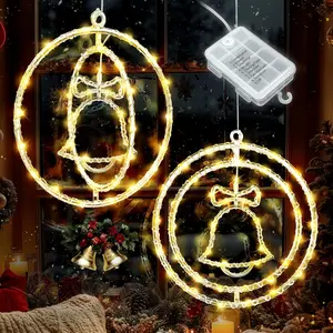 Anordsem Christmas Window Lights Decorations: 12.6 Inch Silhouette Light Battery Operated for Indoor Decorative - WaterProof LED Bell Hanging Lighted Home Door Wall Xmas Decor 2 Pack Box Switch led lights bedroom