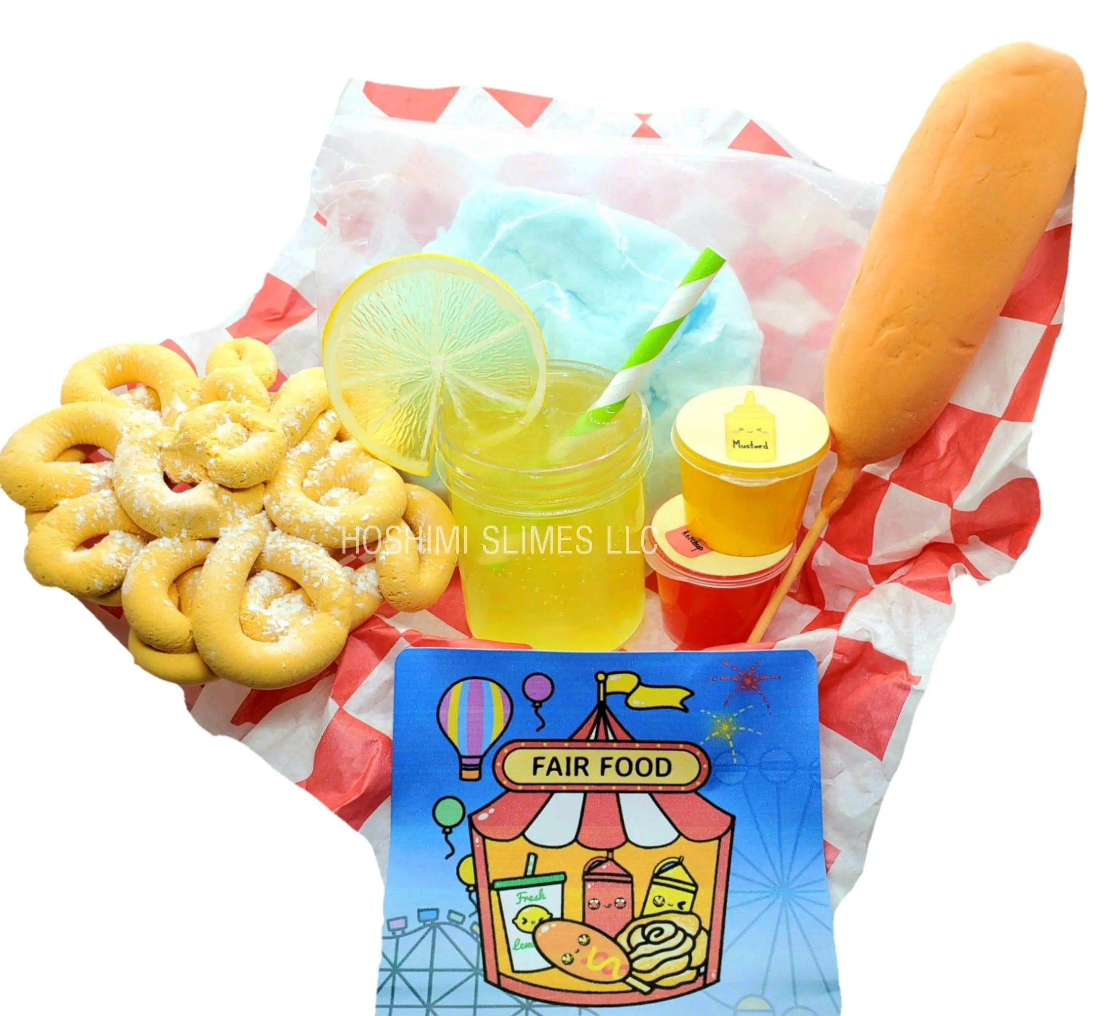 State Fair Slime Kit – DIY Fair Food Slime Set with Lemonade, Funnel Cake, Corn Dog & Diner Basket Kawaii Squishies Sensory Bundle, Ketchup, Decorating