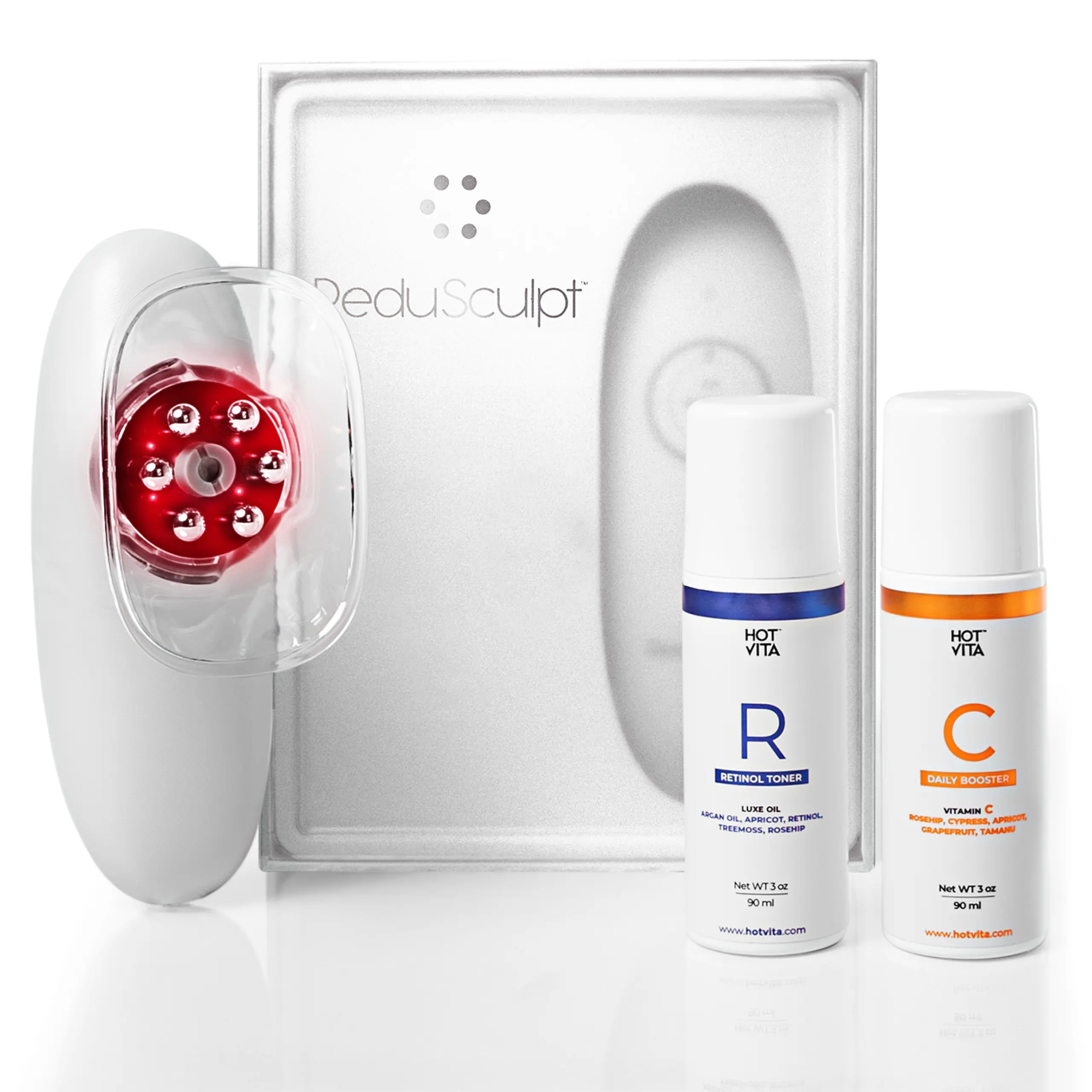 Redu Sculpt Portable Electric Massage Device Bundle, Personal Care Appliance with Vitamin C Body Oil, Retinol Body Oil, Rechargeable Handheld Massager & Accessories for At-Home Personal Care
