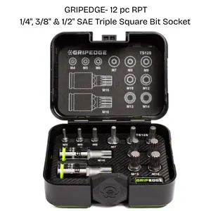 GripEdge 12 pc RPT 1/4", 3/8" & 1/2" Drive Standard Triple Square Bit Socket Set