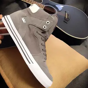 Supra Vaider Grey Suede Canvas Mid Top Skate Shoes Unisex