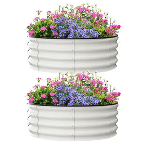 Raised Garden Beds Outdoor, 2 Pack 3x3x1 ft Galvanized Raised Garden Bed for Gardening, Round Metal Planter Box for Planting Plants Vegetables, White