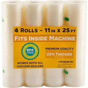 Vacuum Sealer Rolls - 11" x 25' (4 Pack, 100ft) - Heavy-Duty, 33% Thicker, , Works with FoodSaver, Weston, Anova &  -  Storage, Sous Vide, Freezer, Microwave & Boil Safe