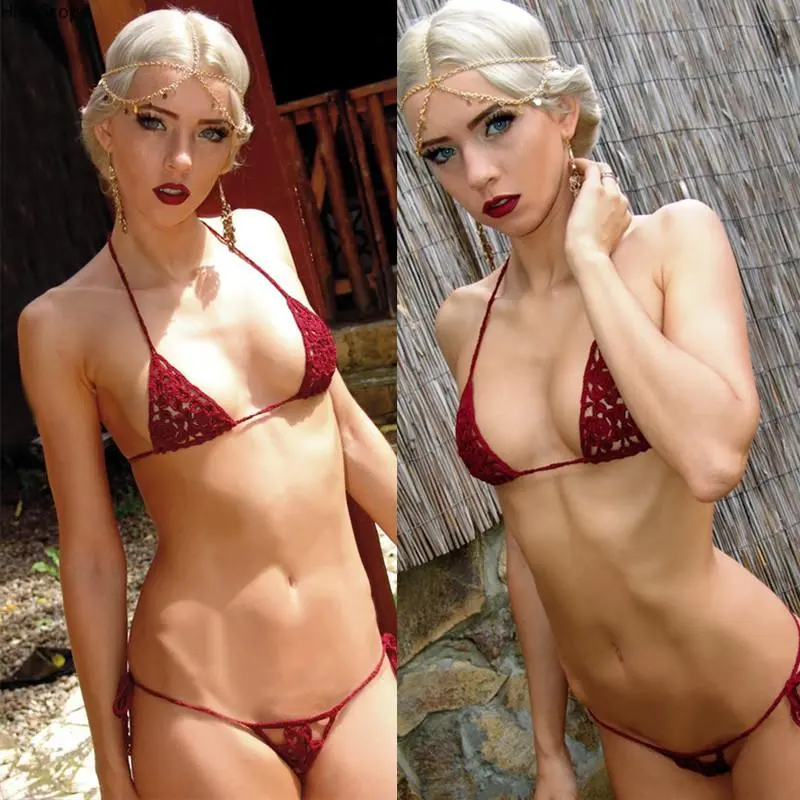 Handmade Crocheted Bikini Set, Women's Boho 2-Piece Cotton Triangle Top & Tie-Side Bottoms for Summer Beach Wear, 2 Piece Sets, Bathing Suit, Swimsuits, Swimsuits Bikinis, Beachwear