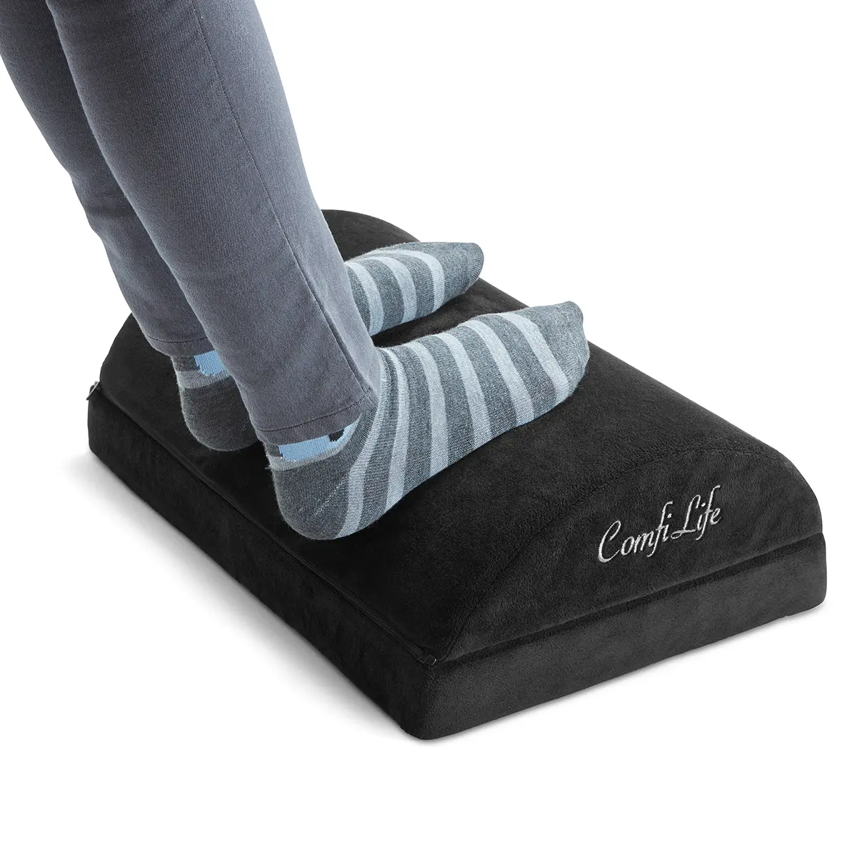 ComfiLife | Ergonomic Under-Desk Footrest - Adjustable Height Memory Foam Rocker, Modern Office Furniture with Knee Support, Machine-Washable, Reduces Lower Back Strain for Office & Gaming Chairs, Boosts Posture & Circulation, Foot Rest, Reduces Strain On
