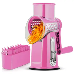SUSTEAS Rotary Vegetable Chopper 5 Blades Mandoline Slicer & Grater Stainless Steel BPA Free Easy to Use Efficient Prep Essential Kitchen Utensil Retro Green Pink