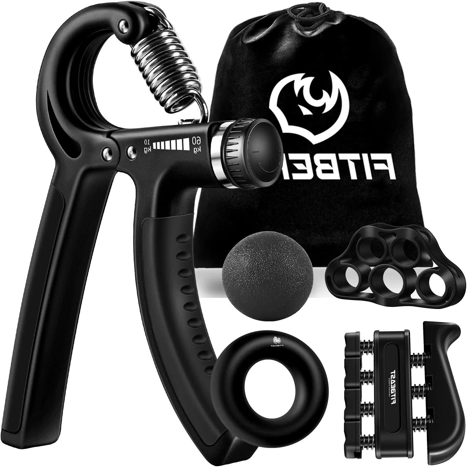 Finger Grip Strengthener Exercise Kit (5-Pack) Forearm Grip Strengthening Adjustable Resistance Grips, Finger Exercisers, Finger Stretchers, Grip Rings and Stress Reducing Grip Balls