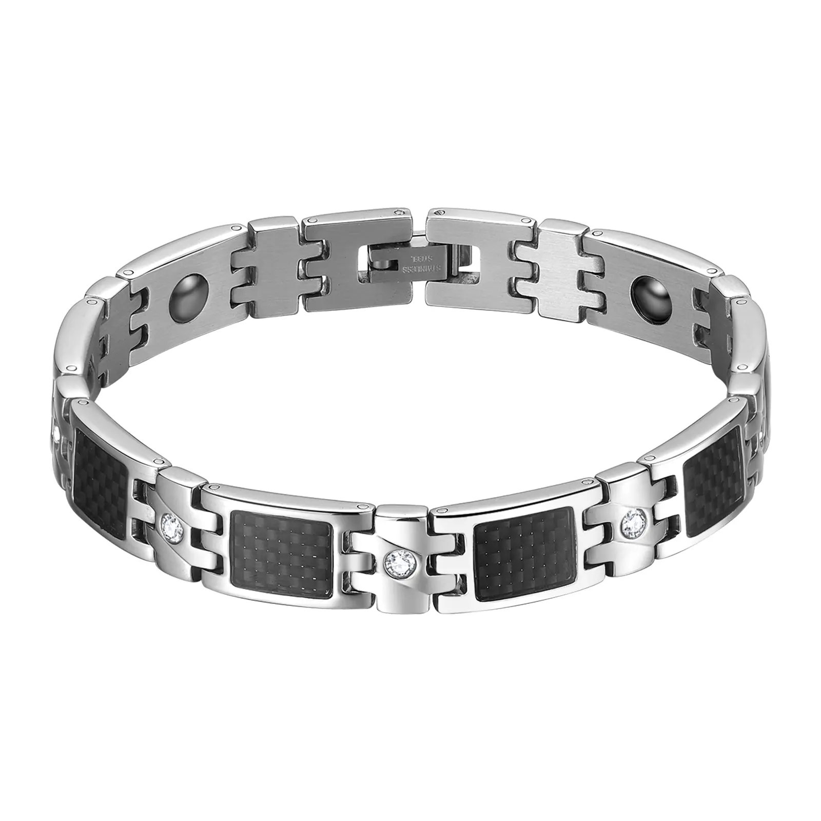 OIDEA Men's Magnetic Bracelet, Stainless Steel & Carbon Fiber Link Bangle with Zirconia, Unique Men's Accessories, Gifts for Boyfriend & Father's Day, Father's Day Gifts, Mens Gifts