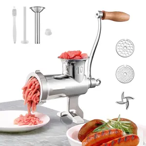 Manual Meat Grinder With All Stainless Steel Parts, Hand Operated Meat Grinding Machine Featuring Tabletop Clamp, Two Grinding Plates And Sausage Stuffer Attachment, Ideal For Home Kitchen, Restaurant, Butcher Shop
