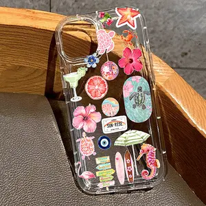 Floral surfboard pattern transparent phone case with airbag drop-proof TPU protective cover, suitable for iPhone 17/16/15/14/13/12/11/X/XS/XSMAX/17E, is a perfect gift for friends, family, or personal use.