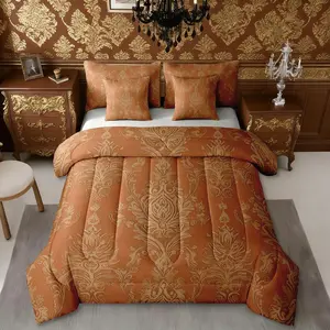 Exotic Damask 7 Piece Comforter Bed Set,Bed Bag,Vintage Victorian Bedding Set,Adults and Teens Brownish Red Antique Floral Baroque Comforter,Bohemian Bed Set