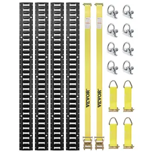 Fathersdaygift VEVOR E Track Tie-Down Rail Kit, 18PCS 5' E-Tracks Set Includes 4 Steel Rails 8 O-Ring Anchors 4 Tie-Offs with D-Ring 2 Ratchet Straps, Securing Accessories for Cargo Motorcycles Bikes, 2000 lbsdealsforyoudays