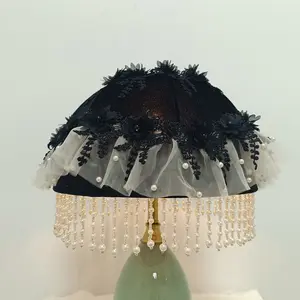 Single Lace Trim Half Sphere Fabric Lampshade Decorative Bedroom Table Light Shade Cozy Romantic (only Lampshade)