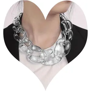 Acrylic Choker Necklace Statement Chunky Fashion Acrylic Necklace Colorful for Women (White)