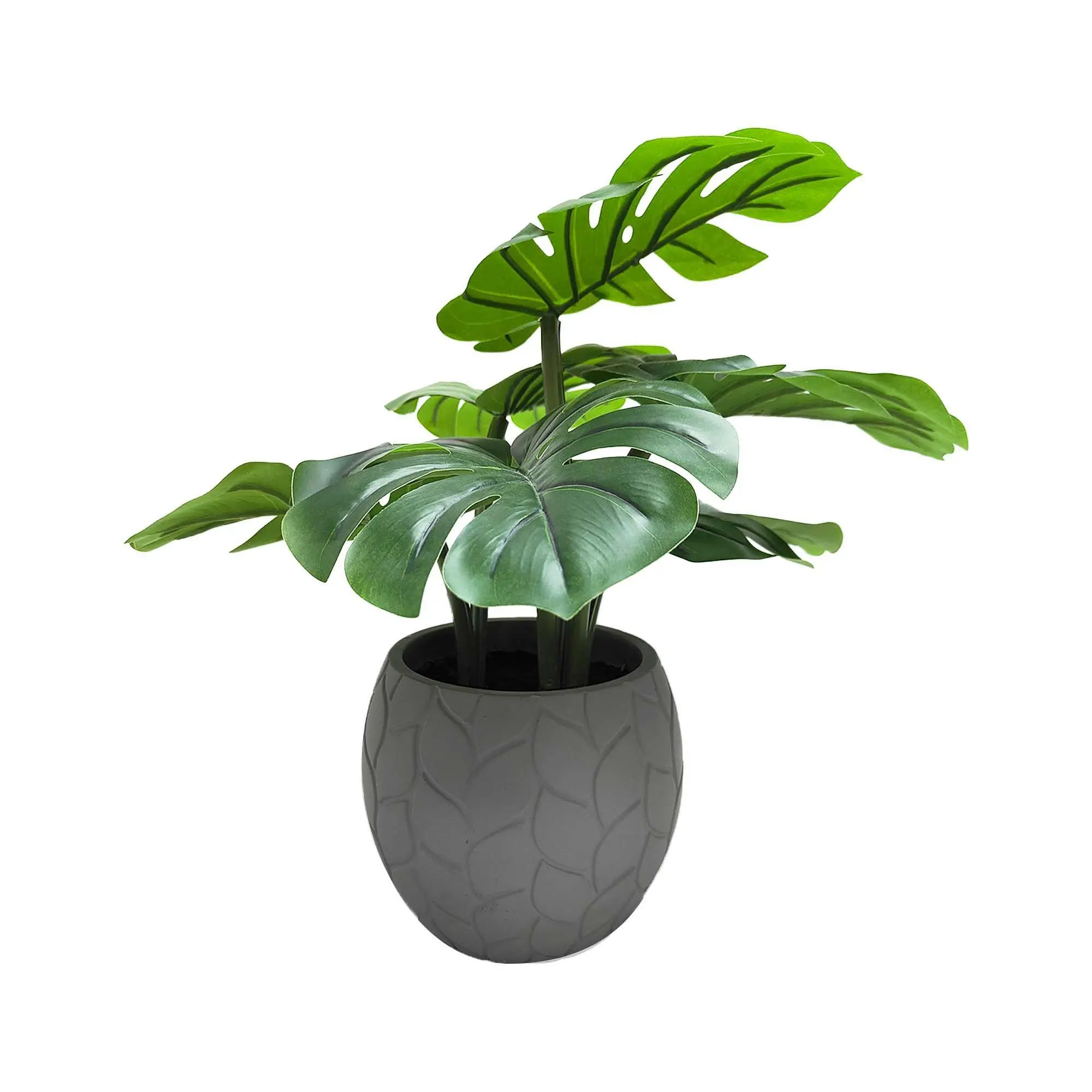 Temp-tations Medium Faux Monstera in Cement Planter Pot