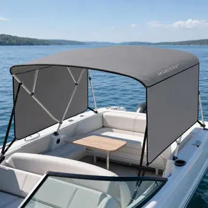 Garvee 3 Bow Boat Bimini Top with Removable Side Curtains, Durable Marine-Grade Canvas, Adjustable Support Poles, and Easy Installation for Optimal Sun Protection and Comfort, 8'L*54"H*79"-84"W Light Grey