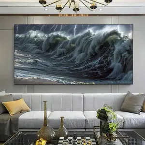 1 piece framed canvas painting, large canvas art, modern epic ocean storm seascape canvas painting art, suitable for living room, bedroom office decoration.