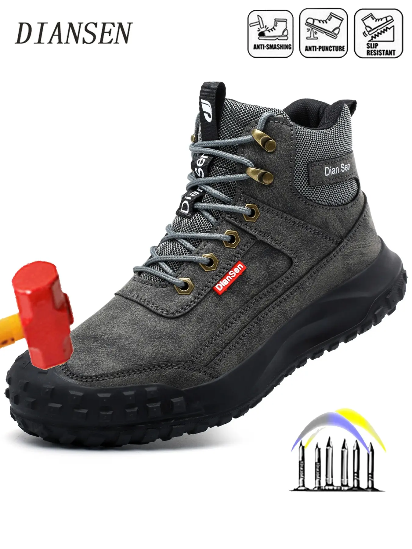 Steel Toe Shoes for Men Comfortable Fashion Safety Shoes Work Lightweight Steel Toe Anti-smash Anti-Punctur Anti-slip Sneakers Breathable Safety Sneakers Industrial Work Footwear Nonslip Work Shoes