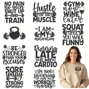 Gym Motivation DTF Transfer Sticker Craft, 12pcs/set Motivational Inspirational Quotes Fitness Decal, Washable Heat Transfer Design for T-shirts, Masks, Jeans & Backpacks