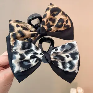 Stylish Leopard Print Satin Bow Hairpin, Personalized Grab Clip at The Back of The Head, Suitable for Everyday Wear And Party Wear, Mother'S Day Gift