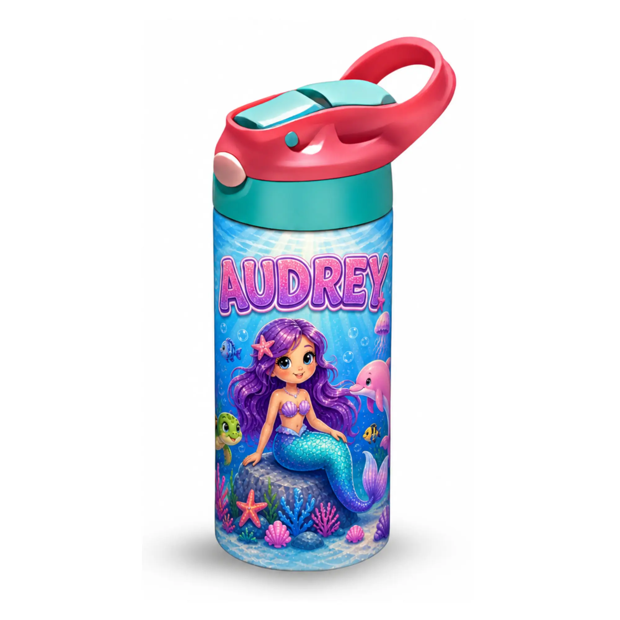 Kids Tumbler/Sippy Cup | Personalized Kids Mermaid Tumbler | Custom Name Water Bottle with Mermaid Design | Fun Gift for Girls, School, Sports, Everyday Use