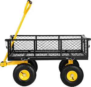 Steel Garden Cart, Heavy Duty 500 lbs Capacity, with Removable Mesh Sides to Convert into Flatbed, Utility Metal Wagon with 180° Rotating Handle and 10 in Tires, Perfect for Farm, Yard