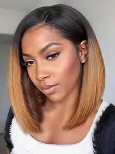 12 Inch Straight Bob Wig for Women, Synthetic Hair with Highlights, Natural Looking Wig, Short Wigs for Daily Party, 150 Density, Breathable Rose Net Cap, Machine Made Wigs